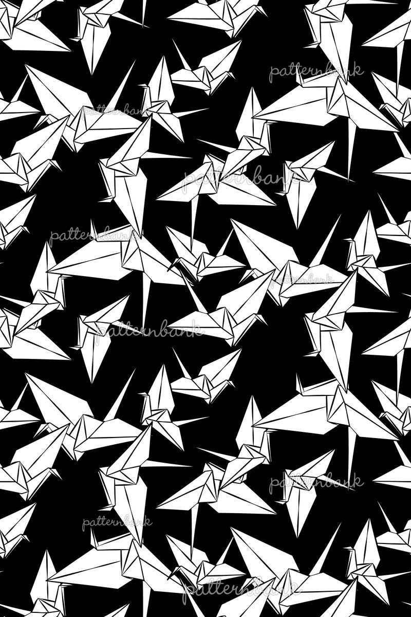 Black and White Origami Paper Crane by Aline Rodrigues Seamless Repeat