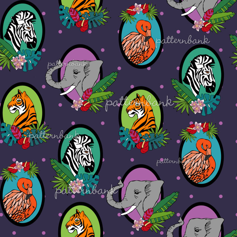 Jungle Animal Cameo With Floral Frames by Little Squirrel Studio Seamless  Repeat Vector Royalty-Free Stock Pattern - Patternbank