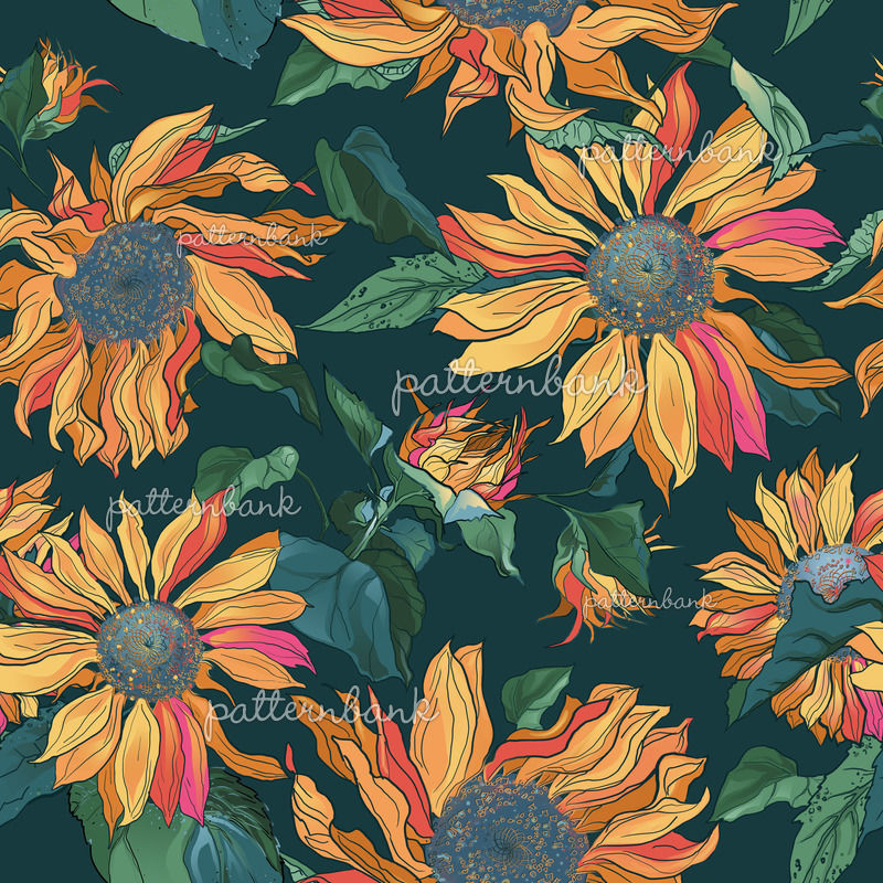 Sunflowers by Ekaterina Seamless Repeat Royalty-Free Stock Pattern ...