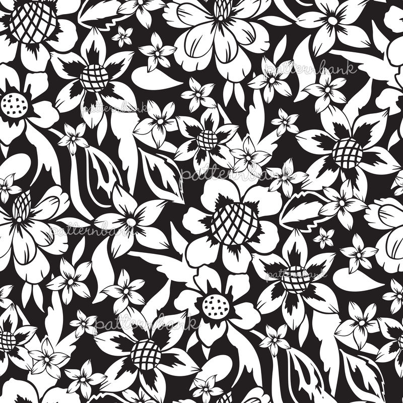 Pattern Contrast Monochrome Blooms by Jacqui Slade Seamless Repeat ...