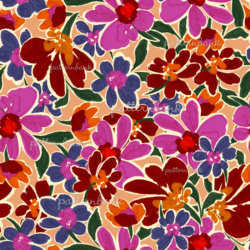 Super Vibrant Exaggerated Painterly Retro Resort Arty Blooms Print by ...