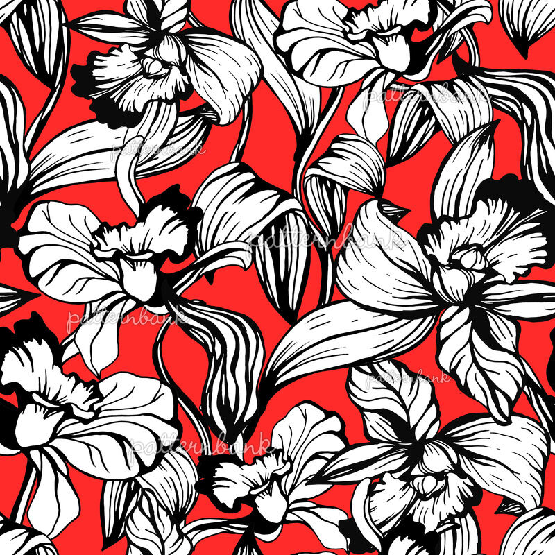 Orchids on Red by Malyska Studio Seamless Repeat Royalty-Free Stock ...