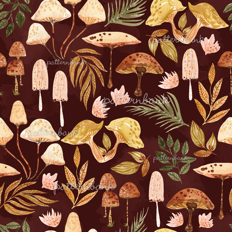 Watercolor Mushrooms Pattern by Webvilla Studio Seamless Repeat Royalty ...