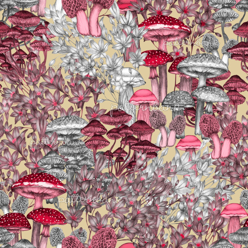 Mushrooms and Flowers 961 by YumaguzinaArt Seamless Repeat Royalty-Free ...