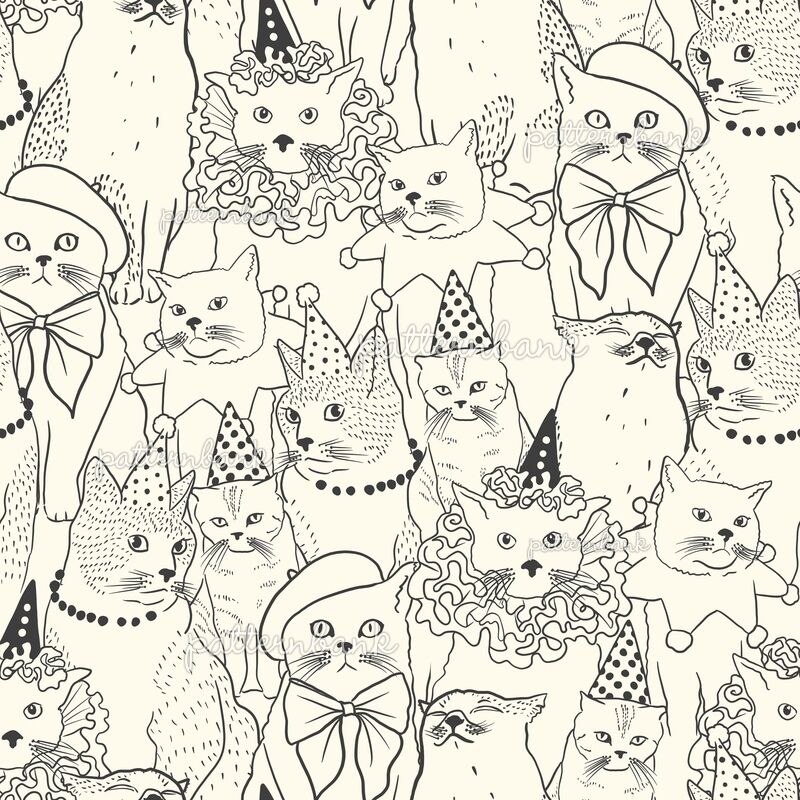 Outline Party Fun Cat Repeat by Dandy Wallflower Prints Seamless Repeat ...